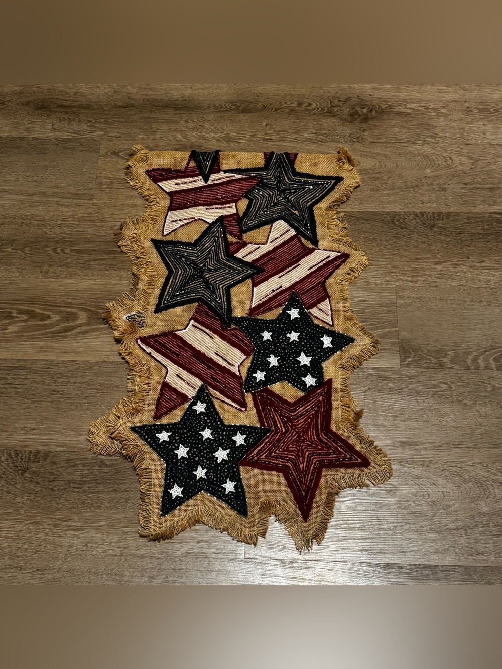 Patriotic Star Appliqué Table Runner - Red, Blue, Beige